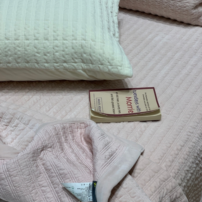 91家纺网 家纺一手货源 找家纺 汇庭 2025新款时尚条绒床盖三件套系列 时尚条粉