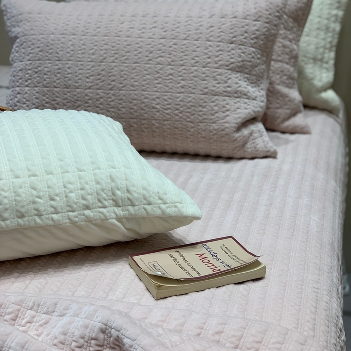 汇庭 2025新款时尚条绒床盖三件套系列 时尚条粉