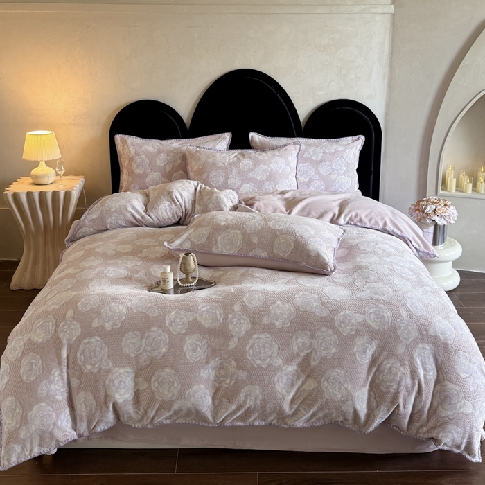 丞音家纺 2025新款A类230克全消光烂花牛奶绒四件套-索菲亚 索菲亚-香芋紫