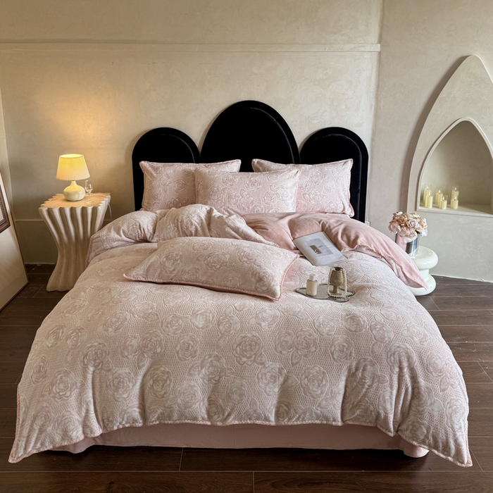 丞音家纺 2025新款A类230克全消光烂花牛奶绒四件套-索菲亚 索菲亚-豆沙粉