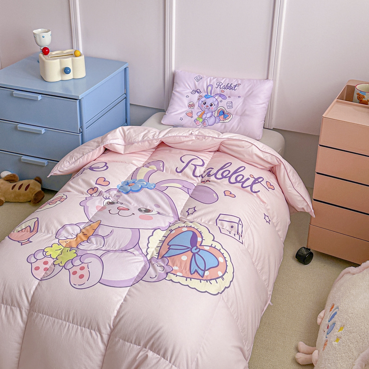 91家纺网 家纺一手货源 找家纺 暖羽屋羽绒馆 2025新款天丝儿童羽绒被鹅绒丝被芯1.5米儿童学生羽绒被 羽毛被冬被 春秋羽绒被子 鸿运兔