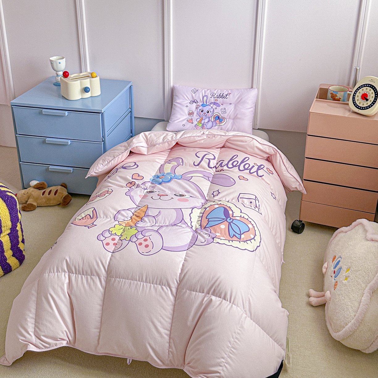 91家纺网 家纺一手货源 找家纺 暖羽屋羽绒馆 2025新款天丝儿童羽绒被鹅绒丝被芯1.5米儿童学生羽绒被 羽毛被冬被 春秋羽绒被子 鸿运兔