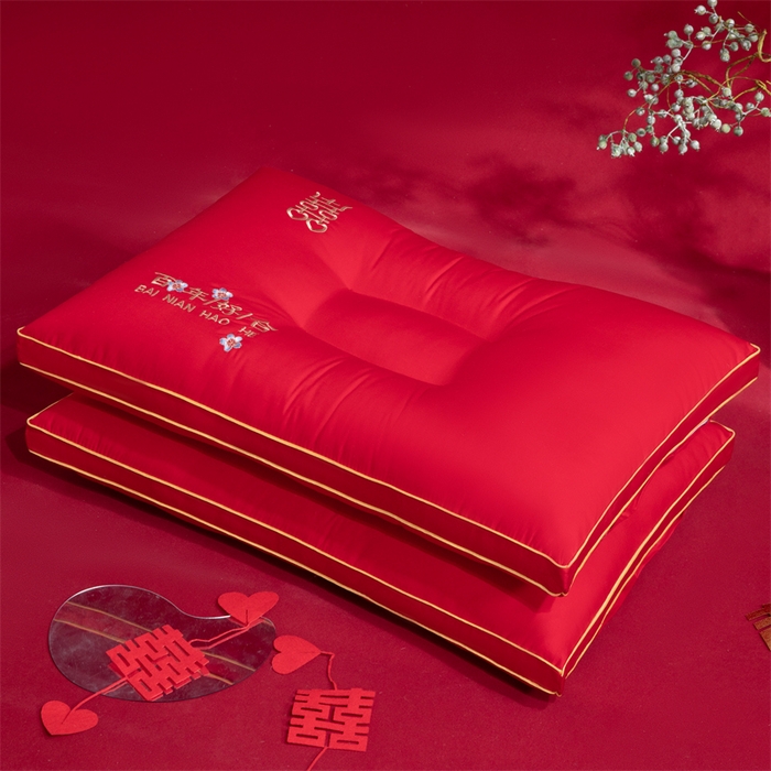 91家纺网 家纺一手货源 找家纺 （总）仁宇枕业 2025新款新品大喜之日结婚婚庆枕头新娘新郎新婚喜庆舒适高中低枕头枕芯