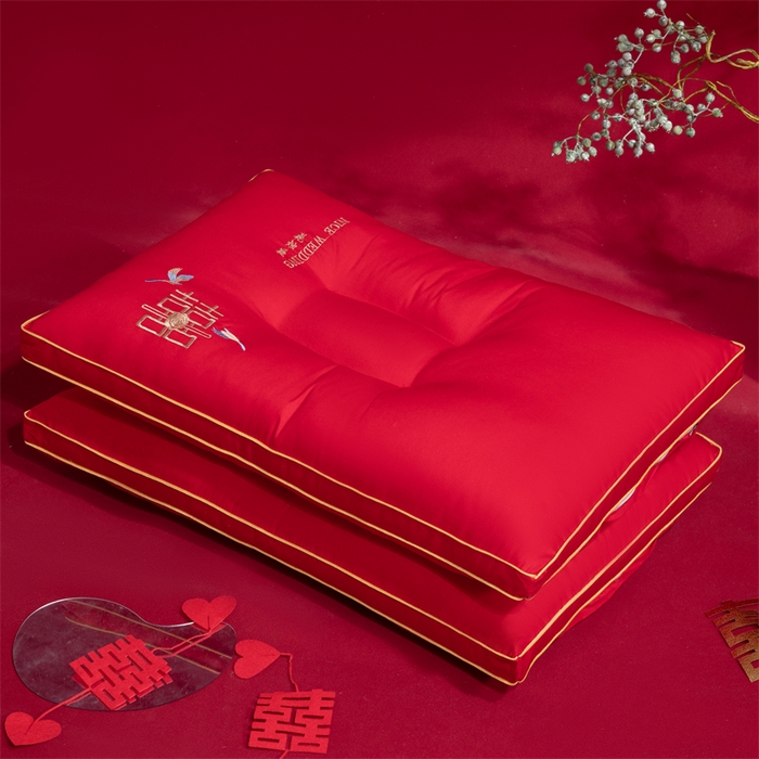 91家纺网 家纺一手货源 找家纺 （总）仁宇枕业 2025新款新品大喜之日结婚婚庆枕头新娘新郎新婚喜庆舒适高中低枕头枕芯