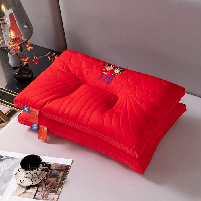 91家纺网 家纺一手货源 找家纺 （总）仁宇枕业 2025新款新品大喜之日结婚婚庆枕头新娘新郎新婚喜庆舒适高中低枕头枕芯