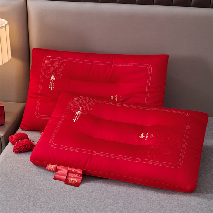 91家纺网 家纺一手货源 找家纺 （总）仁宇枕业 2025新款新品大喜之日结婚婚庆枕头新娘新郎新婚喜庆舒适高中低枕头枕芯