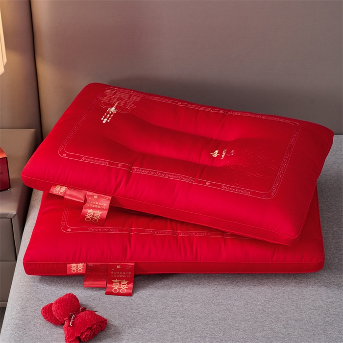 91家纺网 家纺一手货源 找家纺 （总）仁宇枕业 2025新款新品大喜之日结婚婚庆枕头新娘新郎新婚喜庆舒适高中低枕头枕芯