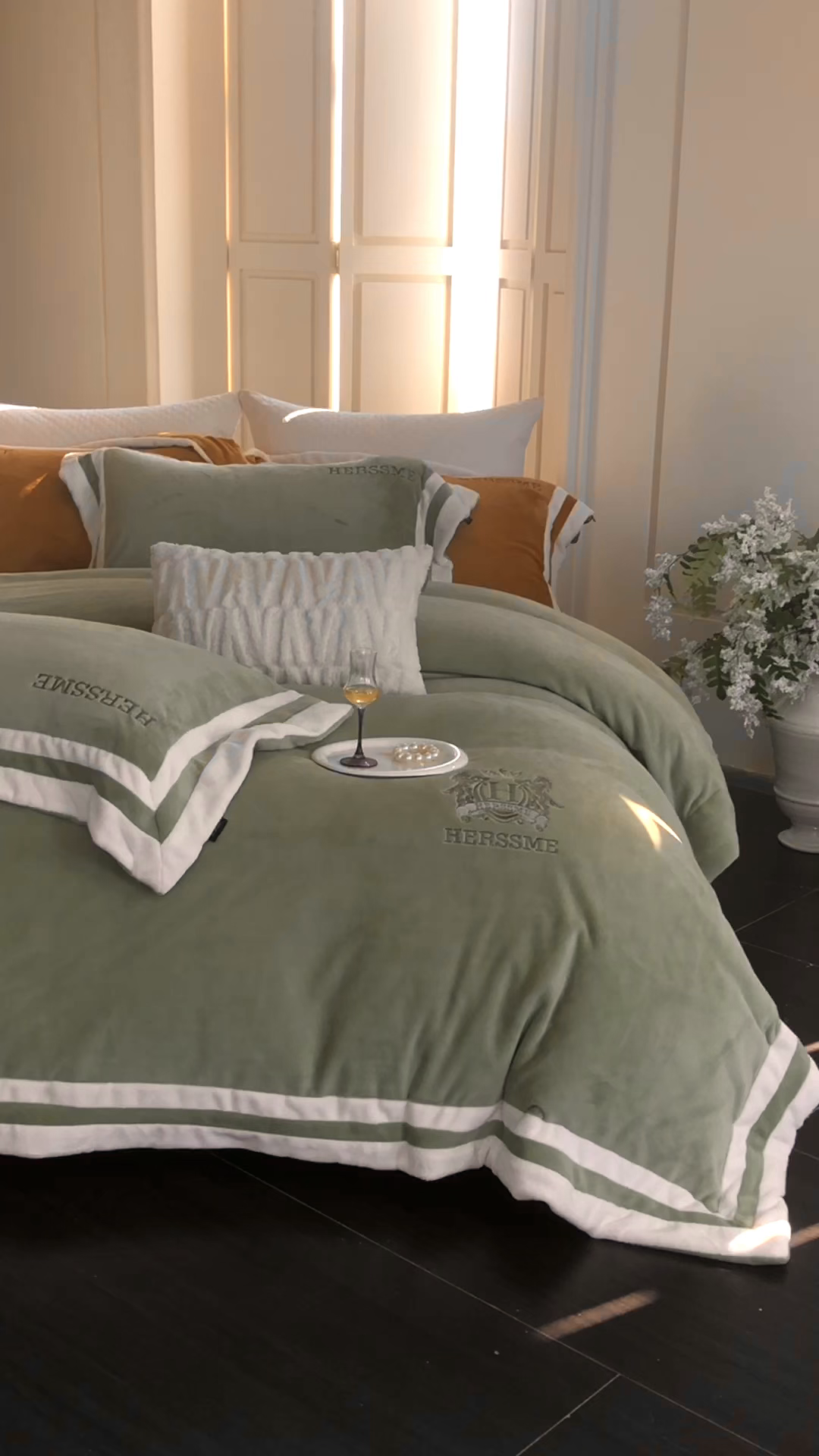 91家纺网 家纺一手货源 找家纺 馨蕊 2025新款秋冬轻奢煦暖绒牛奶绒四件套系列-绒巴黎 会员-10【券后控价358/378】 绒巴黎-灰湖绿