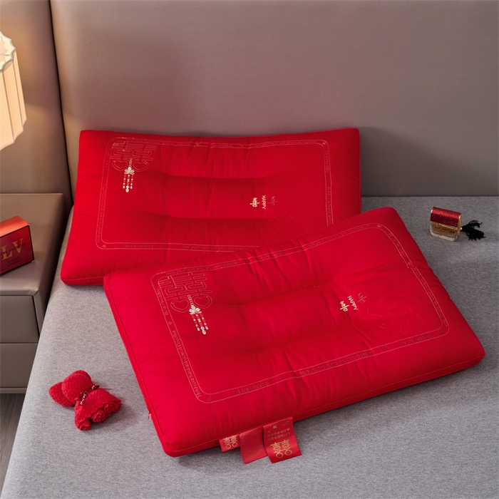 91家纺网 家纺一手货源 找家纺 （总）仁宇枕业 2025新款新品大喜之日结婚婚庆枕头新娘新郎新婚喜庆舒适高中低枕头枕芯