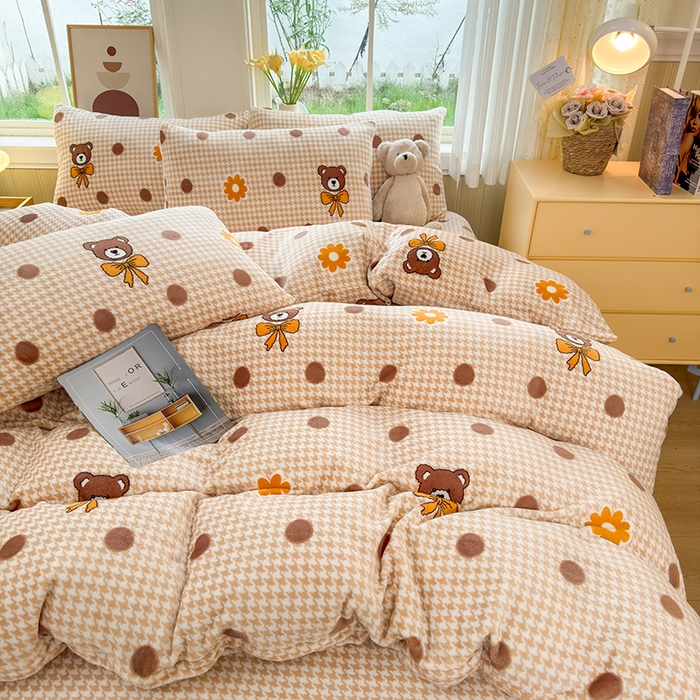 91家纺网 家纺一手货源 找家纺 乐居坊 2025新款家用高克重学生宿舍床牛奶绒套件单品【提供买家秀】加 QQ群 286712643 波点熊