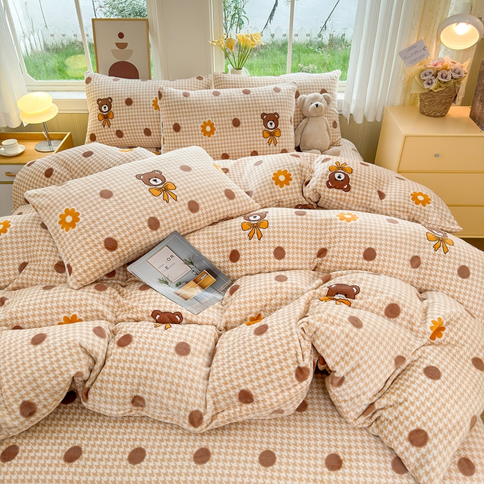 91家纺网 家纺一手货源 找家纺 乐居坊 2025新款家用高克重学生宿舍床牛奶绒套件单品【提供买家秀】加 QQ群 286712643 波点熊