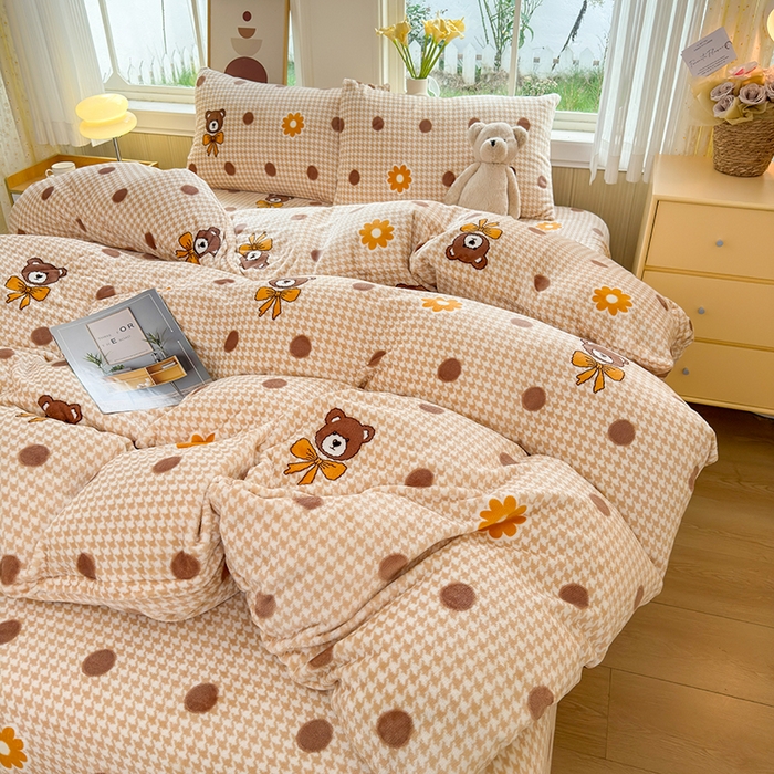 91家纺网 家纺一手货源 找家纺 乐居坊 2025新款家用高克重学生宿舍床牛奶绒套件单品【提供买家秀】加 QQ群 286712643 波点熊