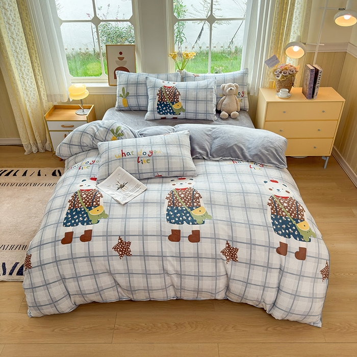 91家纺网 家纺一手货源 找家纺 乐居坊 2025新款家用高克重学生宿舍床牛奶绒套件单品【提供买家秀】加 QQ群 286712643 富贵熊-灰