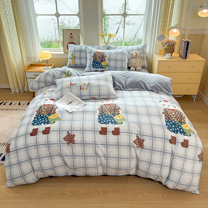 91家纺网 家纺一手货源 找家纺 乐居坊 2025新款家用高克重学生宿舍床牛奶绒套件单品【提供买家秀】加 QQ群 286712643 富贵熊-灰