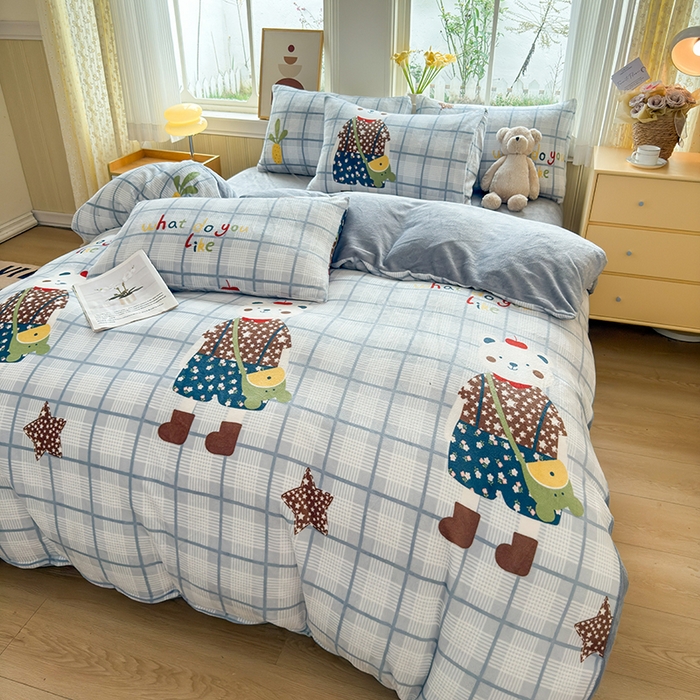 91家纺网 家纺一手货源 找家纺 乐居坊 2025新款家用高克重学生宿舍床牛奶绒套件单品【提供买家秀】加 QQ群 286712643 富贵熊-灰