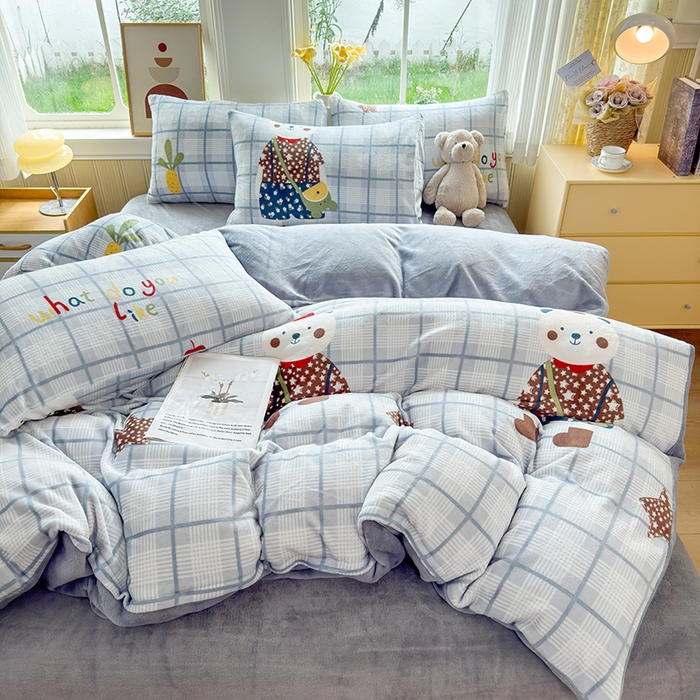 91家纺网 家纺一手货源 找家纺 乐居坊 2025新款家用高克重学生宿舍床牛奶绒套件单品【提供买家秀】加 QQ群 286712643 富贵熊-灰