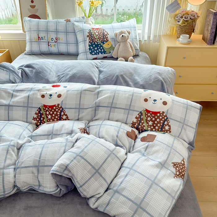 91家纺网 家纺一手货源 找家纺 乐居坊 2025新款家用高克重学生宿舍床牛奶绒套件单品【提供买家秀】加 QQ群 286712643 富贵熊-灰