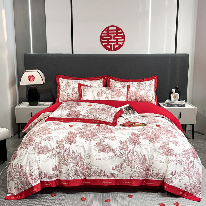 花愿 2025新款婚庆大版印花四件套 浪漫庄园