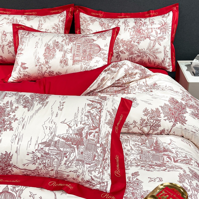 91家纺网 家纺一手货源 找家纺 花愿 2025新款婚庆大版印花四件套 浪漫庄园