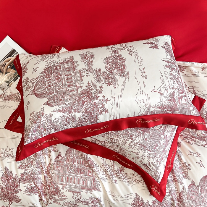 91家纺网 家纺一手货源 找家纺 花愿 2025新款婚庆大版印花四件套 浪漫庄园