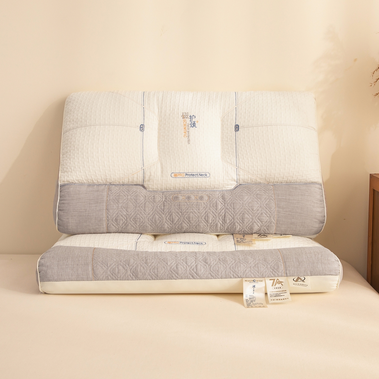 91家纺网 家纺一手货源 找家纺 贵夫人 2025新款磁疗护颈牵引枕-抑菌升级  枕头枕芯 灰高1只