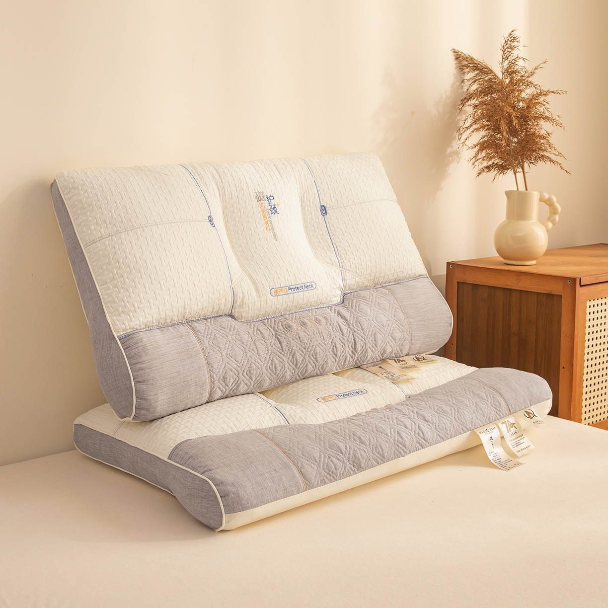 91家纺网 家纺一手货源 找家纺 贵夫人 2025新款磁疗护颈牵引枕-抑菌升级  枕头枕芯 灰高1对