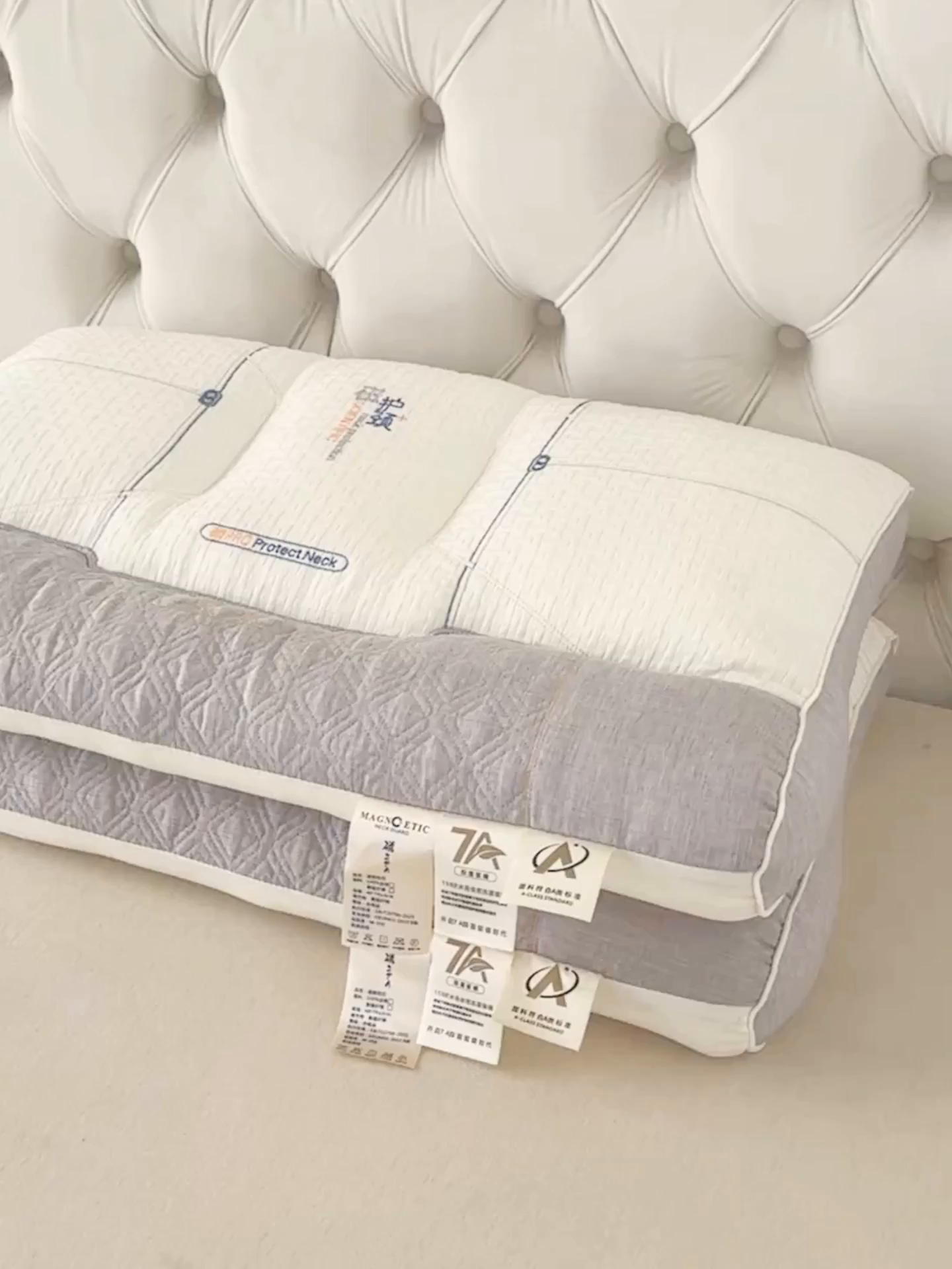 91家纺网 家纺一手货源 找家纺 贵夫人 2025新款磁疗护颈牵引枕-抑菌升级  枕头枕芯 灰低1对