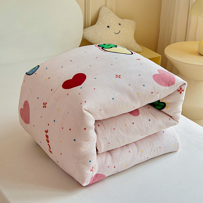 乐秀家纺 2025新款A类牛奶绒幼儿园被子可拆卸被套+被芯 糖心草莓 