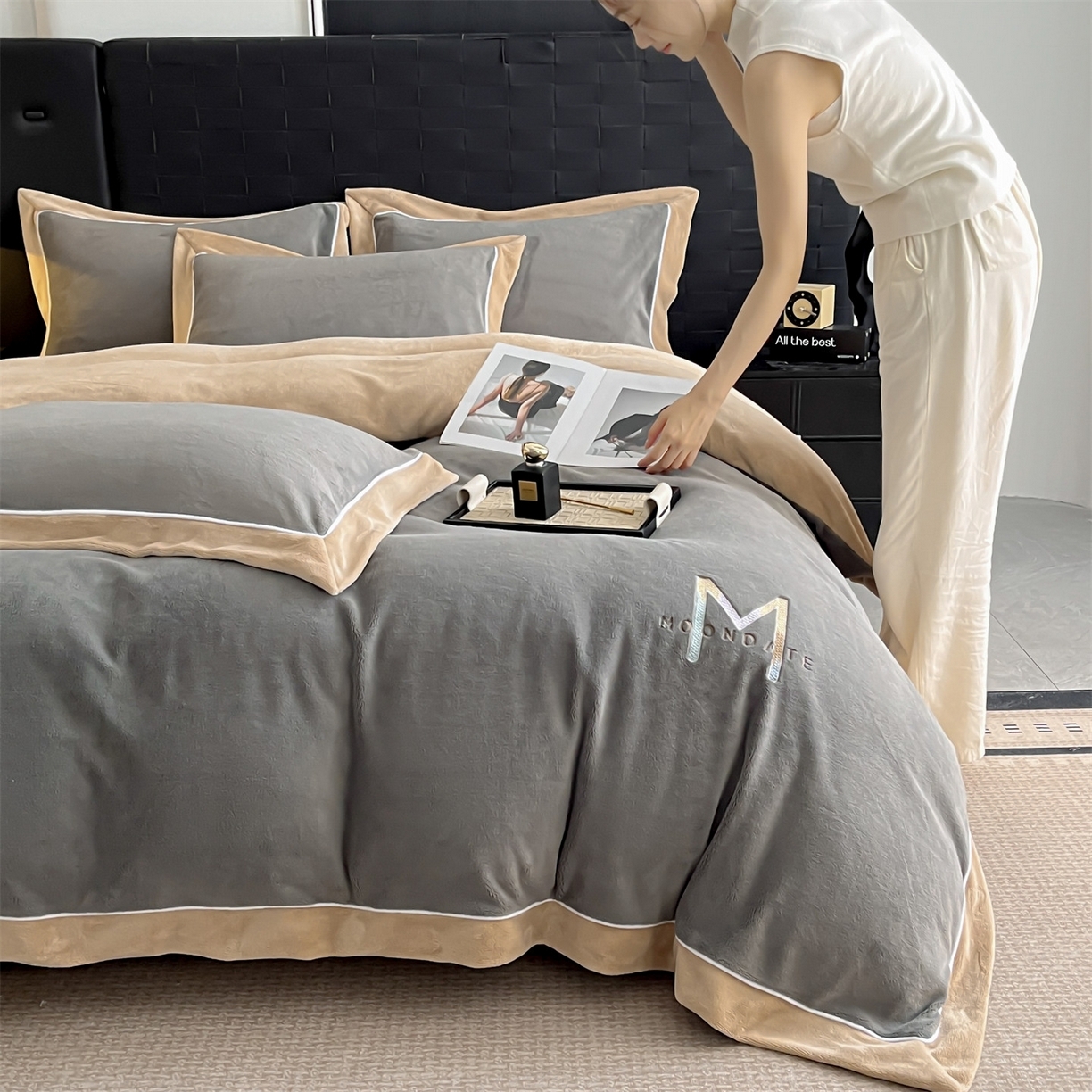 91家纺网 家纺一手货源 找家纺 （总）遇见家居生活馆 2025新款A类牛奶绒玛利亚绒宽边四件套（控价：标准178，加大188，床笠款183）