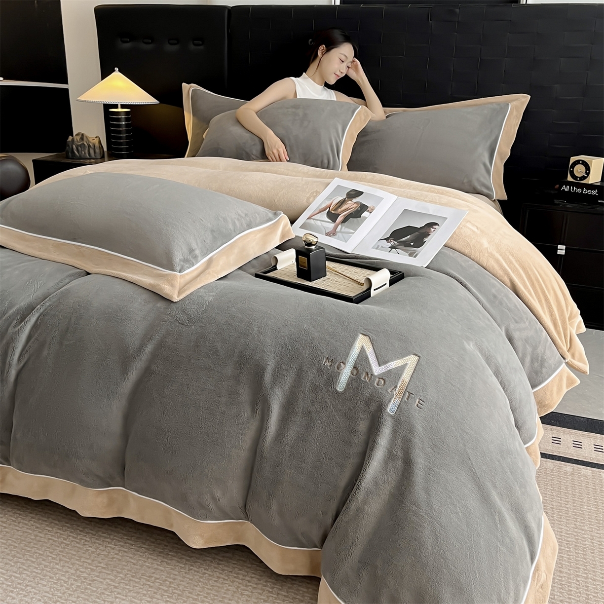 91家纺网 家纺一手货源 找家纺 （总）遇见家居生活馆 2025新款A类牛奶绒玛利亚绒宽边四件套（控价：标准178，加大188，床笠款183）