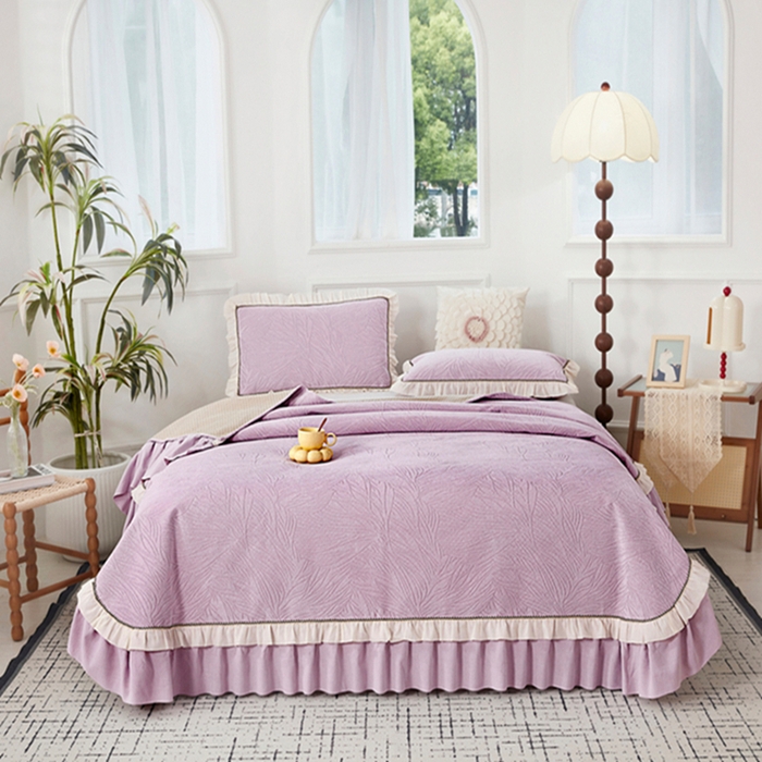 91家纺网 家纺一手货源 找家纺 （总）峻杨 2025新款床用床盖柔软亲肤雪尼尔大床单高支高密防滑加厚床盖可定制-漫纱