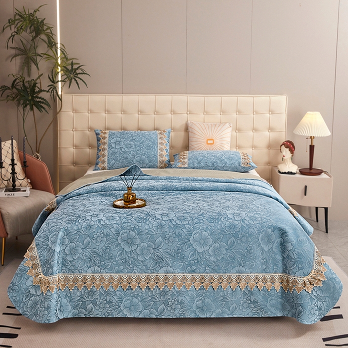 91家纺网 家纺一手货源 找家纺 （总）暖木杨 2025新款高支高密雪尼尔床用床盖炕盖炕单简约柔软亲肤床盖-一抹茶花