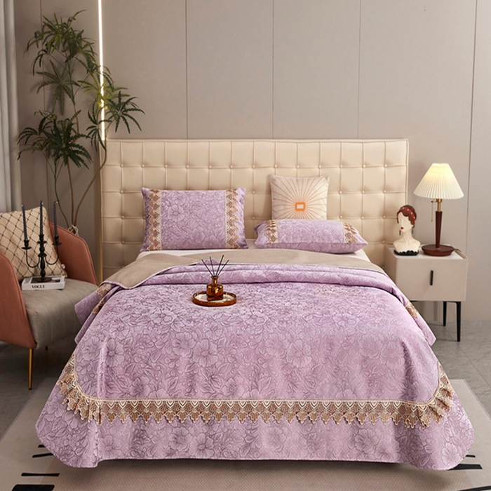 91家纺网 家纺一手货源 找家纺 （总）暖木杨 2025新款高支高密雪尼尔床用床盖炕盖炕单简约柔软亲肤床盖-一抹茶花