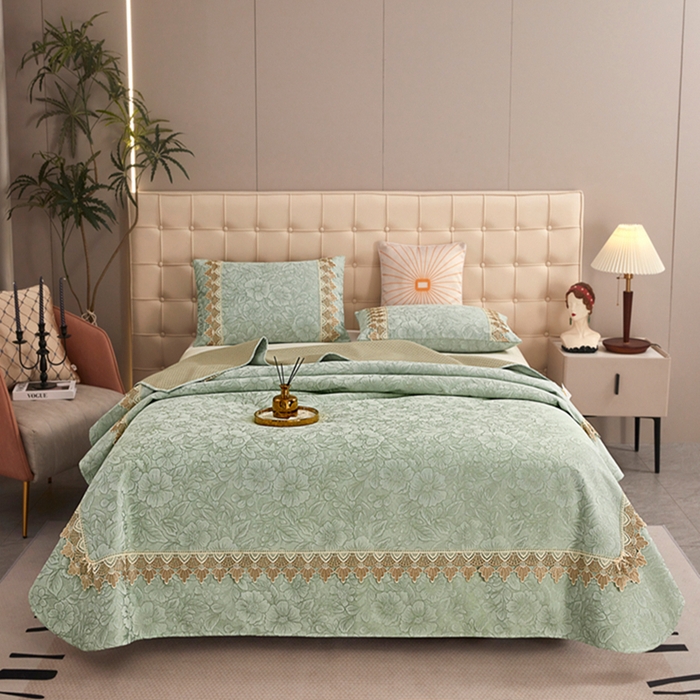 91家纺网 家纺一手货源 找家纺 （总）暖木杨 2025新款高支高密雪尼尔床用床盖炕盖炕单简约柔软亲肤床盖-一抹茶花