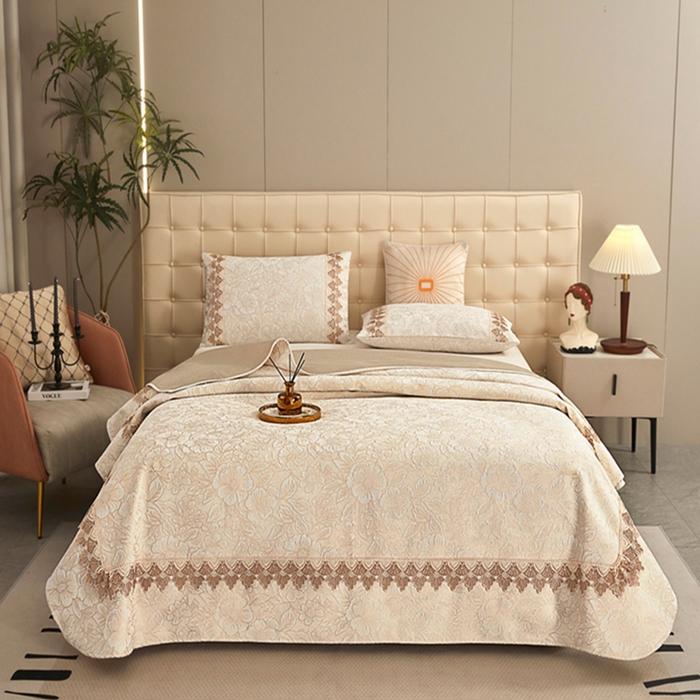 91家纺网 家纺一手货源 找家纺 （总）暖木杨 2025新款高支高密雪尼尔床用床盖炕盖炕单简约柔软亲肤床盖-一抹茶花