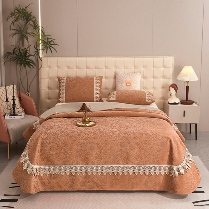 91家纺网 家纺一手货源 找家纺 （总）暖木杨 2025新款高支高密雪尼尔床用床盖炕盖炕单简约柔软亲肤床盖-一抹茶花