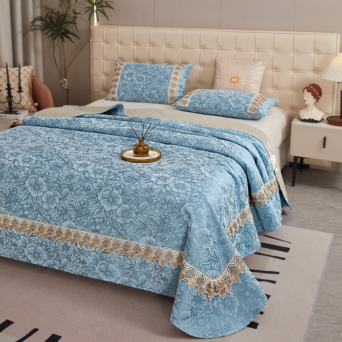 91家纺网 家纺一手货源 找家纺 （总）暖木杨 2025新款高支高密雪尼尔床用床盖炕盖炕单简约柔软亲肤床盖-一抹茶花