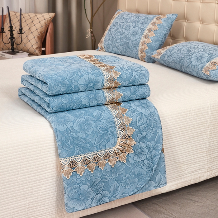 91家纺网 家纺一手货源 找家纺 （总）暖木杨 2025新款高支高密雪尼尔床用床盖炕盖炕单简约柔软亲肤床盖-一抹茶花