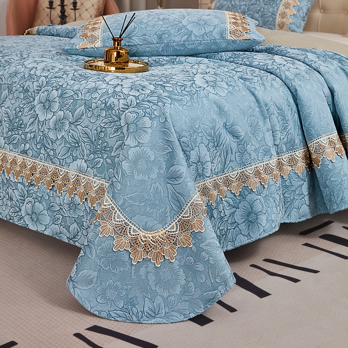 91家纺网 家纺一手货源 找家纺 （总）暖木杨 2025新款高支高密雪尼尔床用床盖炕盖炕单简约柔软亲肤床盖-一抹茶花