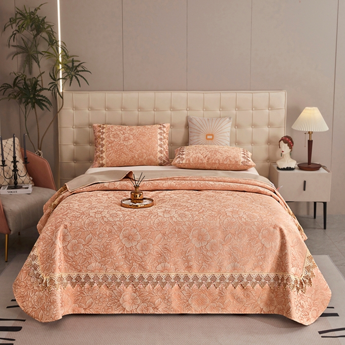 91家纺网 家纺一手货源 找家纺 （总）暖木杨 2025新款高支高密雪尼尔床用床盖炕盖炕单简约柔软亲肤床盖-一抹茶花