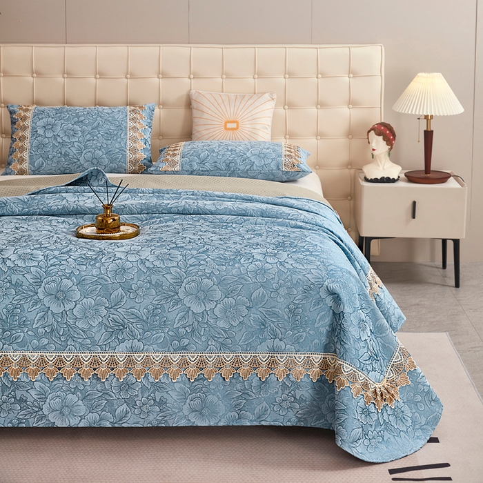 91家纺网 家纺一手货源 找家纺 （总）暖木杨 2025新款高支高密雪尼尔床用床盖炕盖炕单简约柔软亲肤床盖-一抹茶花