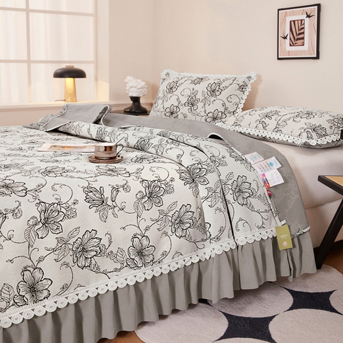 91家纺网 家纺一手货源 找家纺 （总）峻杨 2025新款高档雪尼尔大尺寸防滑床用床盖四季通用高级感可定制-遇见花开