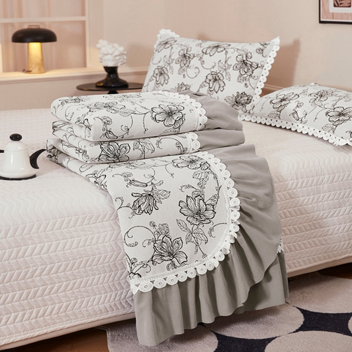 91家纺网 家纺一手货源 找家纺 （总）峻杨 2025新款高档雪尼尔大尺寸防滑床用床盖四季通用高级感可定制-遇见花开