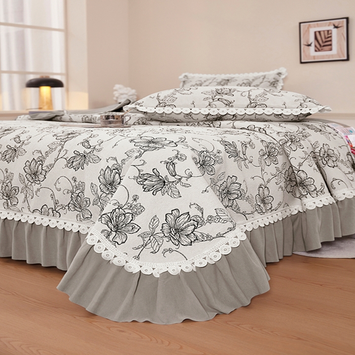 91家纺网 家纺一手货源 找家纺 （总）峻杨 2025新款高档雪尼尔大尺寸防滑床用床盖四季通用高级感可定制-遇见花开