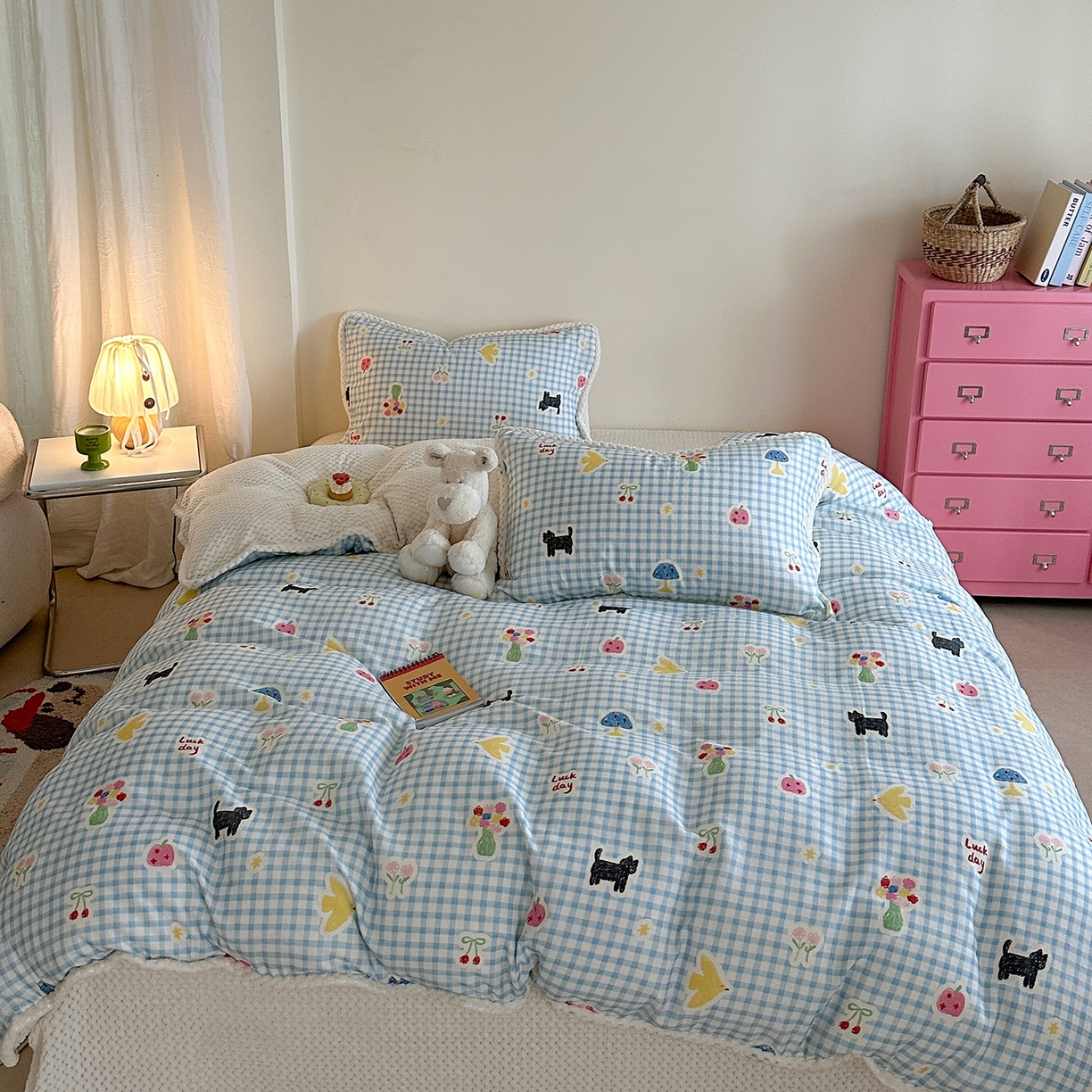 91家纺网 家纺一手货源 找家纺 （总）柚子YOUTH 2025新款全棉双层纱华夫格提花暖绒四件套