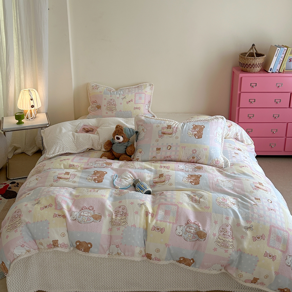 柚子YOUTH 2025新款全棉双层纱华夫格提花暖绒四件套 拼图爱丽丝