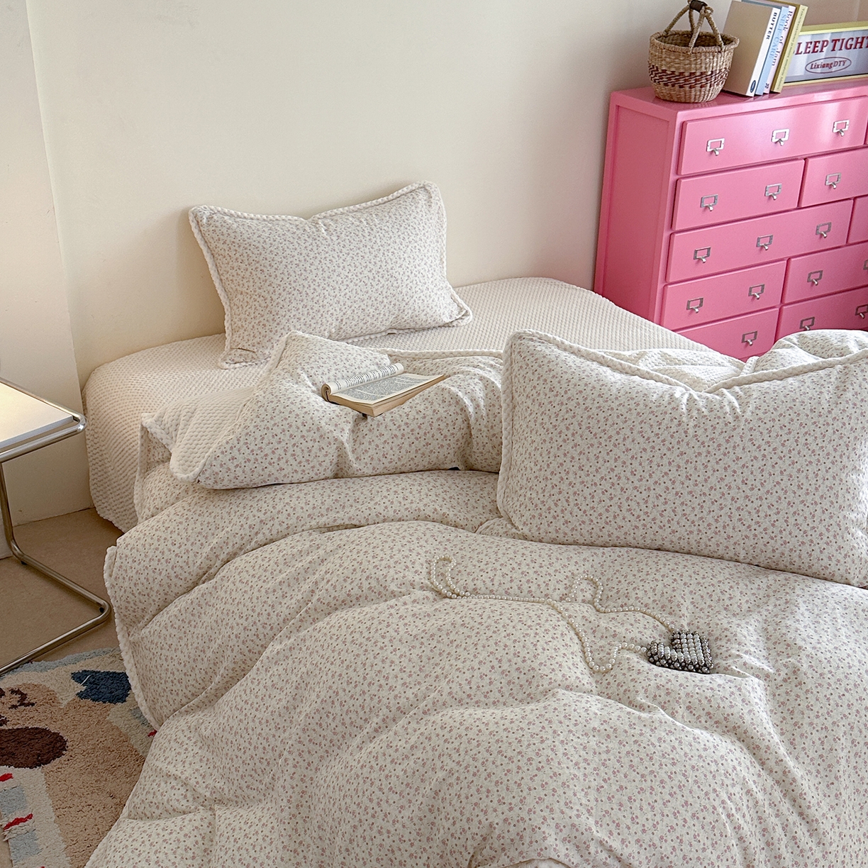 91家纺网 家纺一手货源 找家纺 （总）柚子YOUTH 2025新款全棉双层纱华夫格提花暖绒四件套