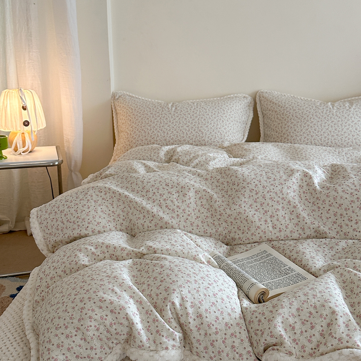 91家纺网 家纺一手货源 找家纺 柚子YOUTH 2025新款全棉双层纱华夫格提花暖绒四件套 馥郁花香