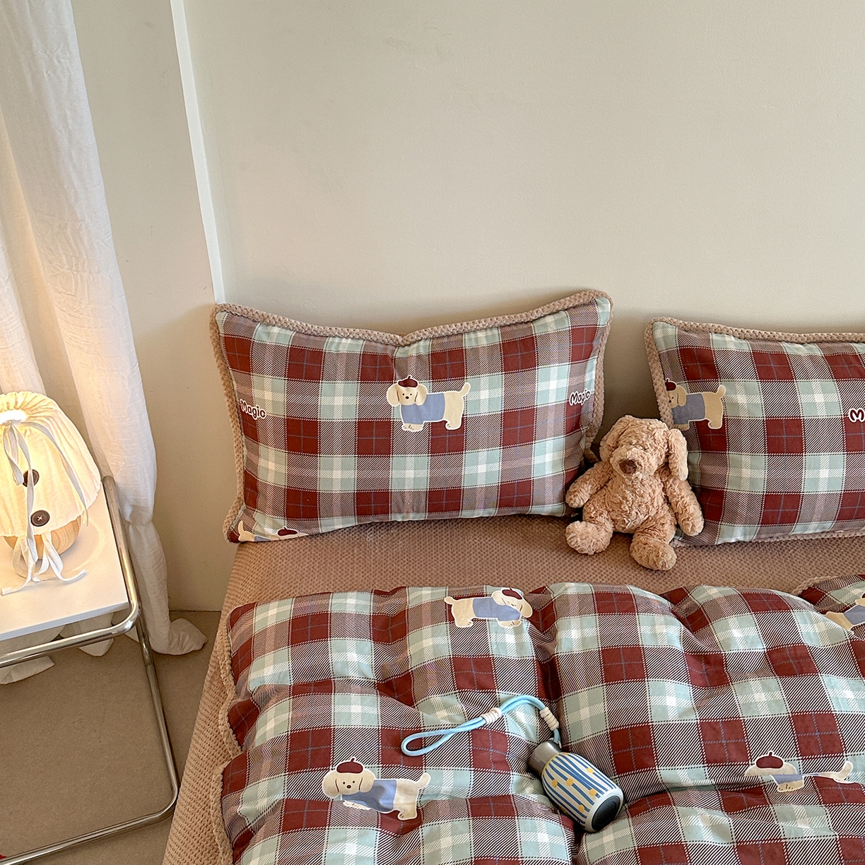 91家纺网 家纺一手货源 找家纺 柚子YOUTH 2025新款全棉双层纱华夫格提花暖绒四件套 ins咖格