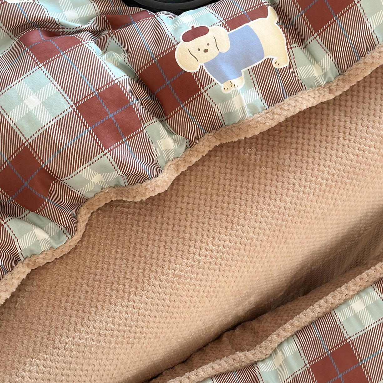 91家纺网 家纺一手货源 找家纺 柚子YOUTH 2025新款全棉双层纱华夫格提花暖绒四件套 ins咖格